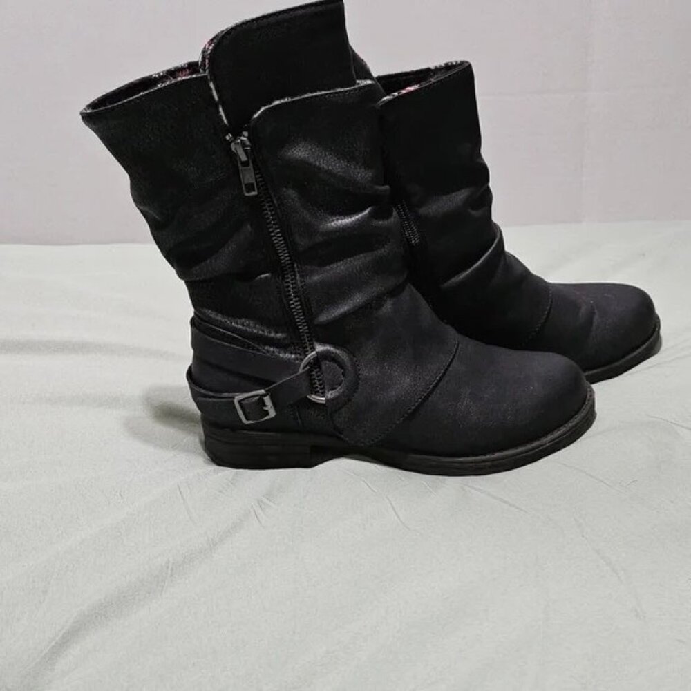 Jelly Pop Black moto Boots with Buckle Details